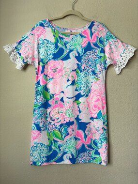 Lilly Pulitzer Helina Peony For Your Thoughts Printed Crochet Trim Dress